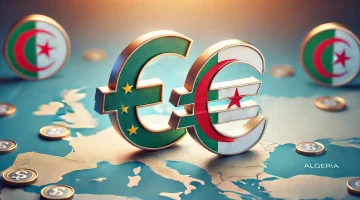 DALL·E 2024 11 01 14.48.39 A clean and informative image depicting a currency exchange theme featuring the Euro symbol and Algerian Dinar symbol in a professional layout. The b