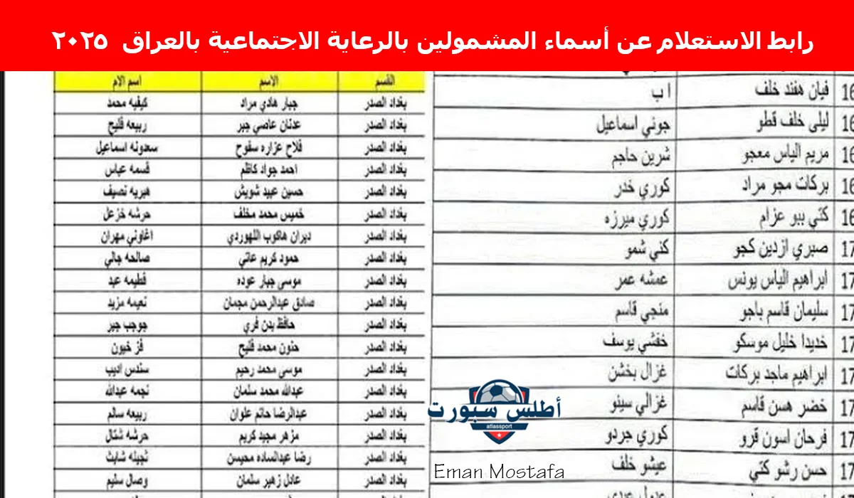 "عبر منصة مظلتي".. رابط الاستعلام عن أسماء المشمولين بالرعاية الاجتماعية بالعراق 2025 الوجبة الأخيرة 2 “عبر منصة مظلتي”.. رابط الاستعلام عن أسماء المشمولين بالرعاية الاجتماعية بالعراق 2025 الوجبة الأخيرة