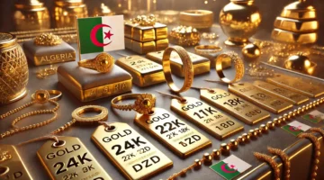 DALL·E 2024 12 03 11.37.48 A realistic and high quality image representing the price of gold in Algeria. The image showcases Algerian gold jewelry such as rings necklaces and 1